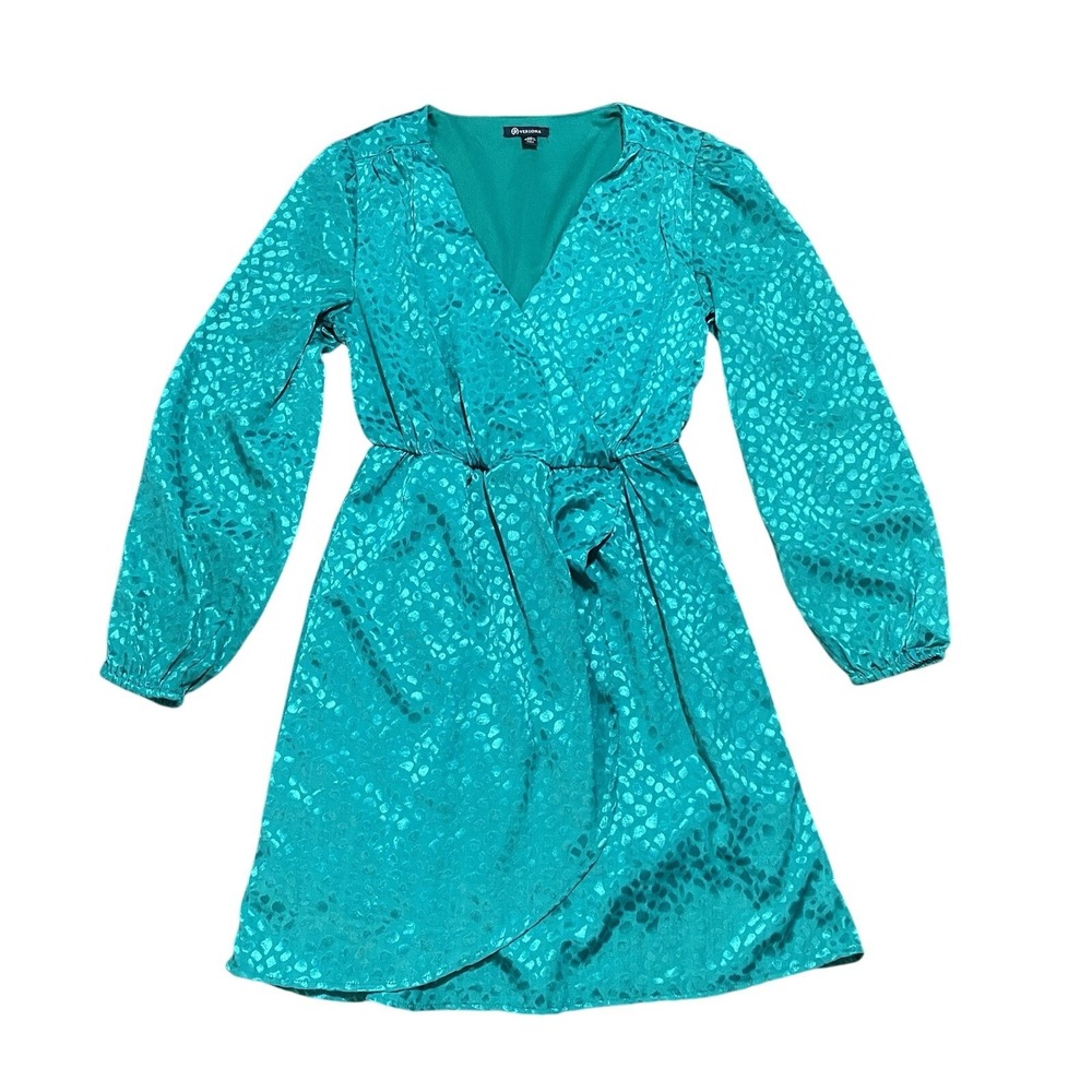 Versona Women's Green Silky Satin Holiday Christmas Mini Dress Medium